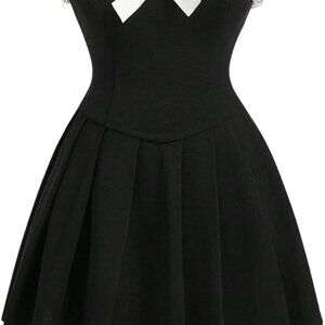 Women's Plus Size Strapless Lace Trim Pleated A Line Short Dress